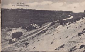 Zijpenberg met heide zandverstuiving voerman met paard en wagen omstreeks 1915 met naam WP en GRWB.jpg