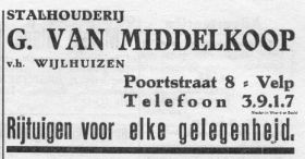 Advertentie Stalhouderij Middelkoop Poortstraat Velp rond 1935.jpg