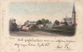 Kerk Emmastraat Velp met woningen en locomotief 1902 met naam WP.jpg